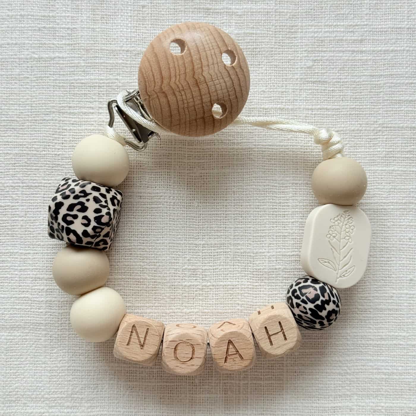 Speenkoord met naam | Panter creme 2 speenkoord met naam panter creme