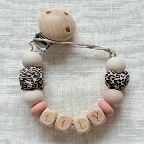 speenkoord met naam panter roze