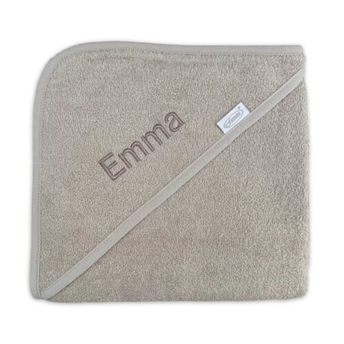 badcape met naam beige